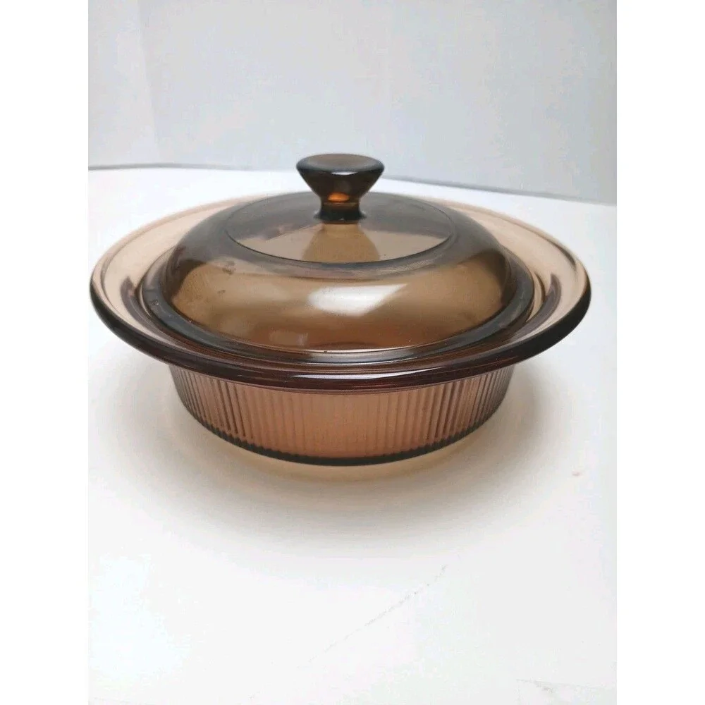 Vintage Visions Corning Ware V-30-B 24oz Amber Glass Casserole Dish w/ V-1-C Lid